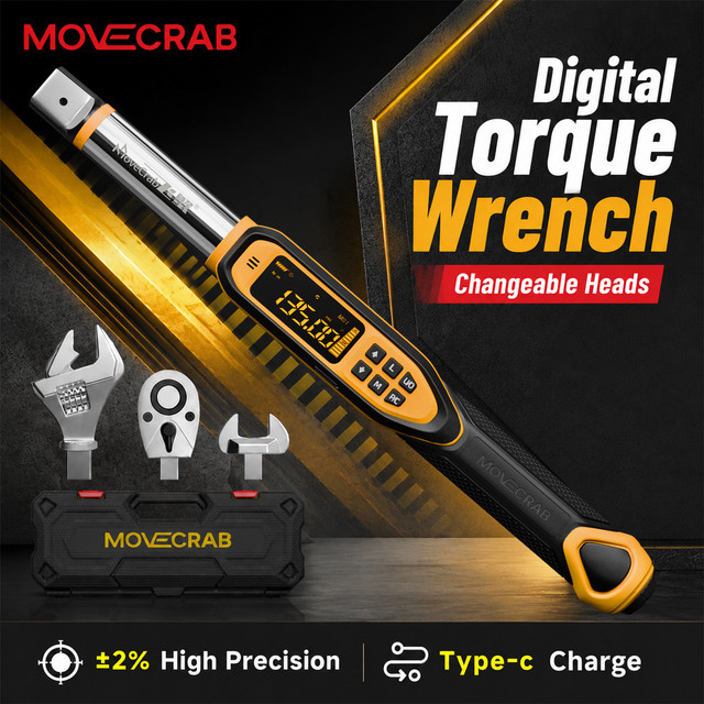 MoveCrab 3-in-1 Digitaler Drehmomentschlüssel in Schwarz mit Wechselkopf und Ratschenkopf für Kfz- und HVAC-Reparaturen - Bild 1