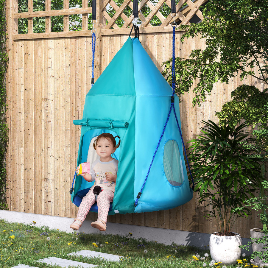 Outsunny Nestschaukel mit Zelt für Kinder, blaugrün, Ø 100 cm, belastbar bis 150 kg - Bild 2