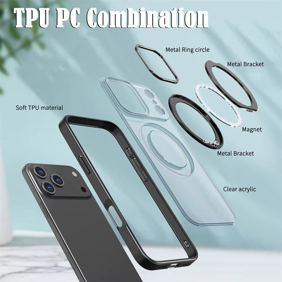 Vyimc Magnetische iPhone Hülle mit rotierendem Ring und Faltständer, Transparent oder Blau, inklusive Objektivschutz und Acrylabdeckung für iPhone 17, 16 Pro Max, 15, 14, 13, 12 und 11 - Bild 4