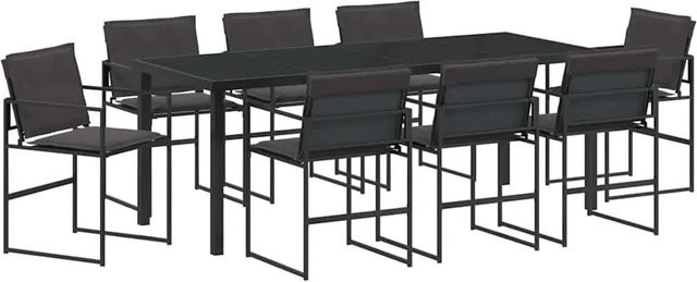 vidaXL Garten Essgruppe 9-teilig aus pulverbeschichtetem Stahl mit Glas und Textilene in Schwarz-Dunkelgrau - Bild 1