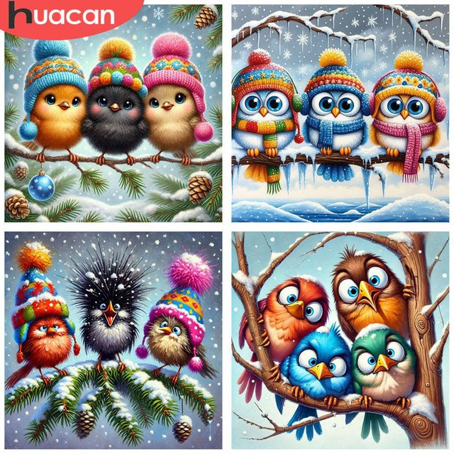 HUACAN DIY Diamantmalerei Set Entzückende Vögel in Winter Szene 5D Strass Stickerei Kit 3D Mosaik Bild Multicolor Breite: 20 cm, Höhe: 20 cm - Bild 1