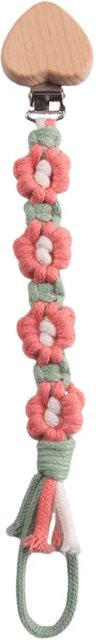 Schnuller Kette für Babys aus Holz und handgewebtem Baumwollstoff in Natur, Rosa und Mehrfarbig mit Beißring-Funktion - Bild 1