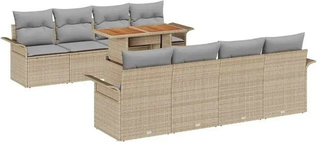 vidaXL Garten-Sofa-Set aus Poly Rattan und Stahl, 9-teilig, Beige - Bild 1