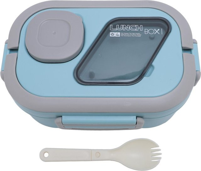Koogeelife Doppelgeschichteter Vorratsbehälter für Lebensmittel in Grau und Blau, Auslaufsicherer Lunchbehälter mit Besteck und Fächern - Bild 1
