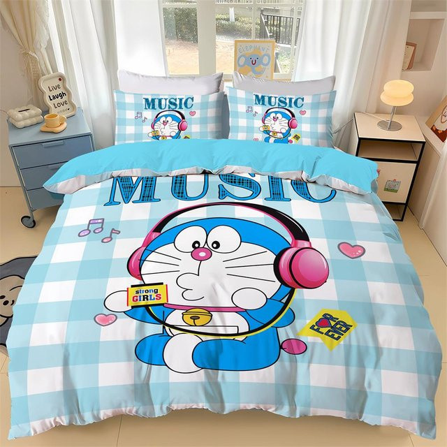 Lodestar Bettwäscheset Doraemon mit Bettbezug und Kissenbezügen in Blau, 3D-Druck Design für Kinder und Teenager, B/H: 140 x 200 cm - Bild 1