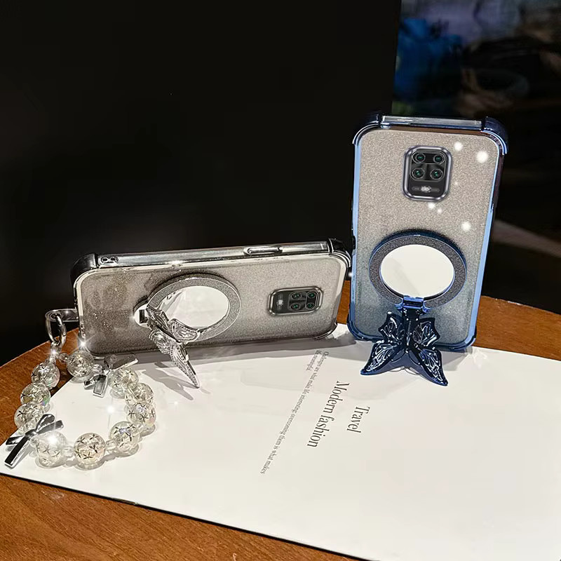 Xiaomi Handyhülle Note 10 Lite Plating mit eleganter Schmetterlingshalterung und Umhängeband in Silber - Bild 3
