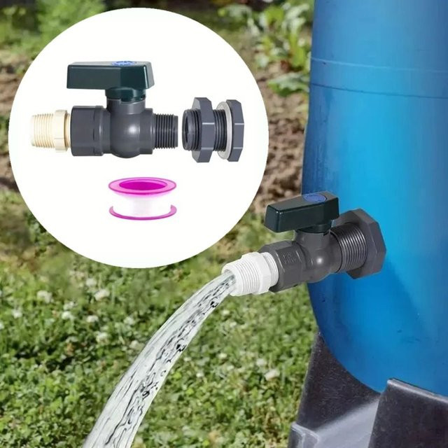PVC Regenfass-Umlenkkit 3/4 Zoll mit Innenanschluss und Ventil-Adapter in Braun - Bild 1