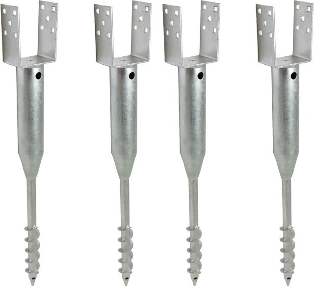 TRUTZHOLM 4er Set U Profil Bodenhülse zum Einschrauben, Feuerverzinkter Stahl, Farbe: Silber, B/H: 10 x 10 cm, Länge: 86,5 cm - Bild 1