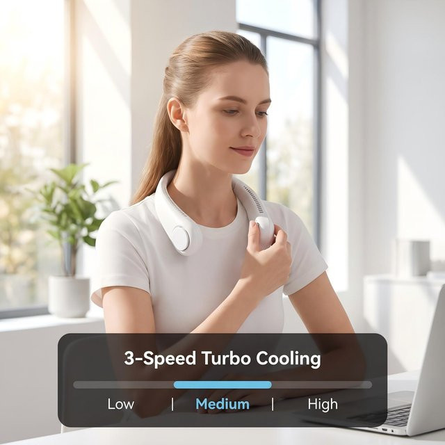 ZHUANGHUAN Nackenventilator USB-aufladbar mit 3 Geschwindigkeiten, Mini-Luftkühler für Fitness und Outdoor, erhältlich in Schwarz und Weiß - Bild 1