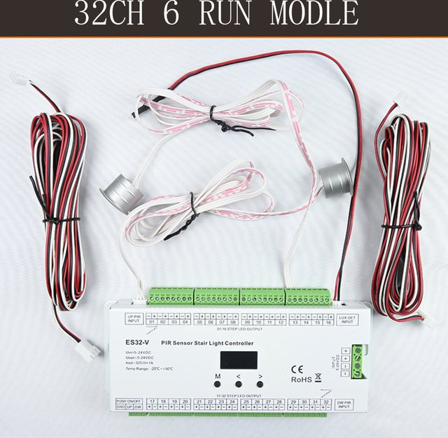 Skydance ES32-V Treppenlicht Controller Kit mit 32-Kanal-Ausgang, Infrarot-Fernbedienung und PIR-Bewegungssensor für einfarbige COB LED-Streifen, 6 Laufmodi - Bild 1