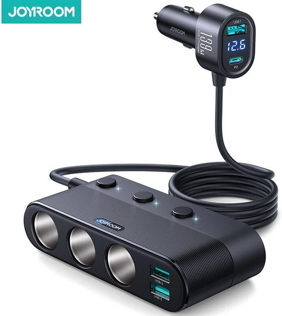 Joyroom 7-in-1 Autoladegerät-Adapter mit 139 W, PD QC3.0 Buchse und DC-Steckdose, Zigarettenanzünder-Splitter in Schwarz - Bild 1