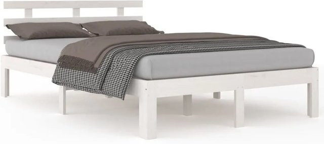 vidaXL Massivholzbett aus Kiefernholz in Weiß, Modernes Doppelbett B/T/H: 135 x 190 x 69,5 cm - Bild 1