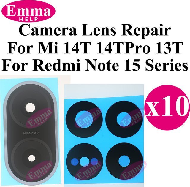 10er Set Ersatz-Glaslinsen für die Rückkamera von Xiaomi Redmi Note 15 Pro Plus 5G, Note 14 4G, 13T und 14T Pro inklusive Klebstoff-Aufkleber in Schwarz - Bild 1