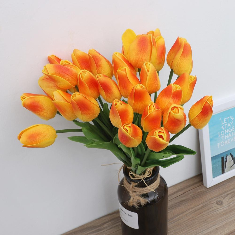 30 Stück Künstliche Tulpen von KONNWEI in Sonnenuntergangsfarbe aus PU für deine Heim- und Hochzeitsdekoration - Bild 2