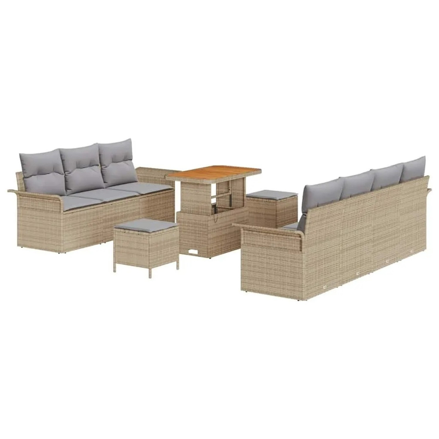 vidaXL Garten-Sofa-Set 10-teilig in U-Form mit Kissen, Beige und Hellgrau - Bild 2