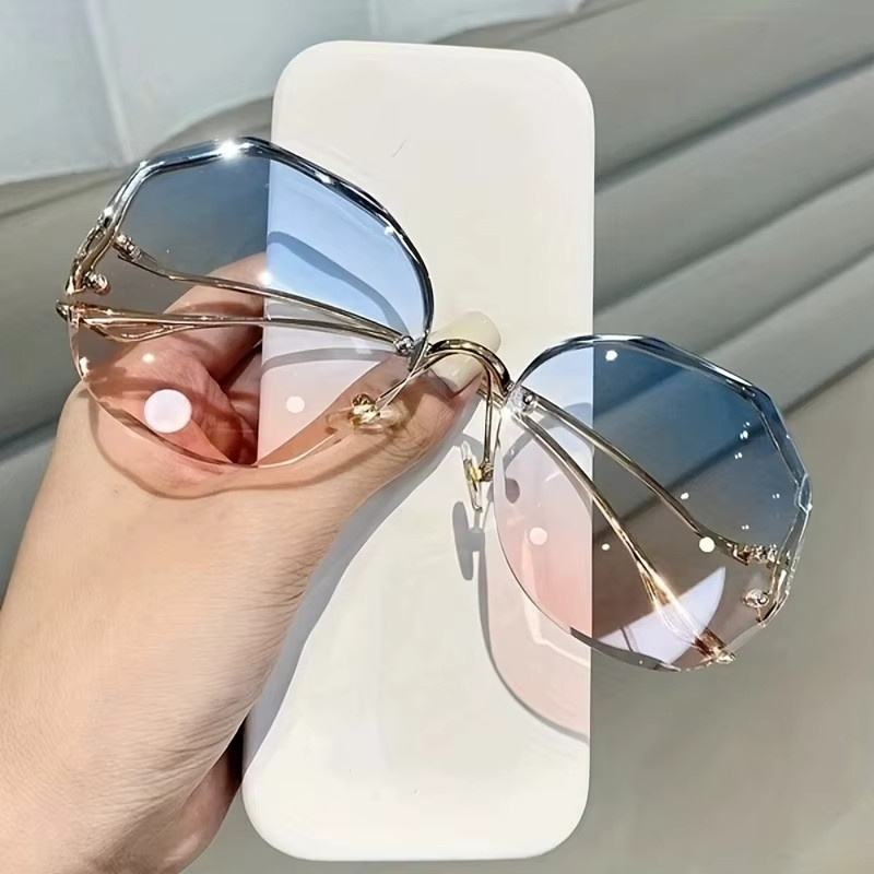 Randlose Sonnenbrille, Polygon-Design, rund, Unisex, Metall - Bild 4