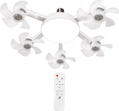 Soren Deckenventilator mit LED-Licht und Fernbedienung, weiß, dimmbar, mit 5 Flügeln und E27-Fassung - Bild 1
