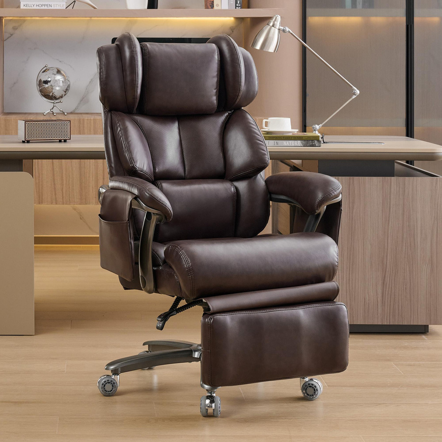 DK COLLECTION Chefsessel mit Massage- und Heizfunktion in Braun, ergonomischer Bürostuhl aus PU-Leder mit ausziehbarer Fußstütze, B/T/H: 85,5 x 76,5 x 114-121,5 cm - Bild 2
