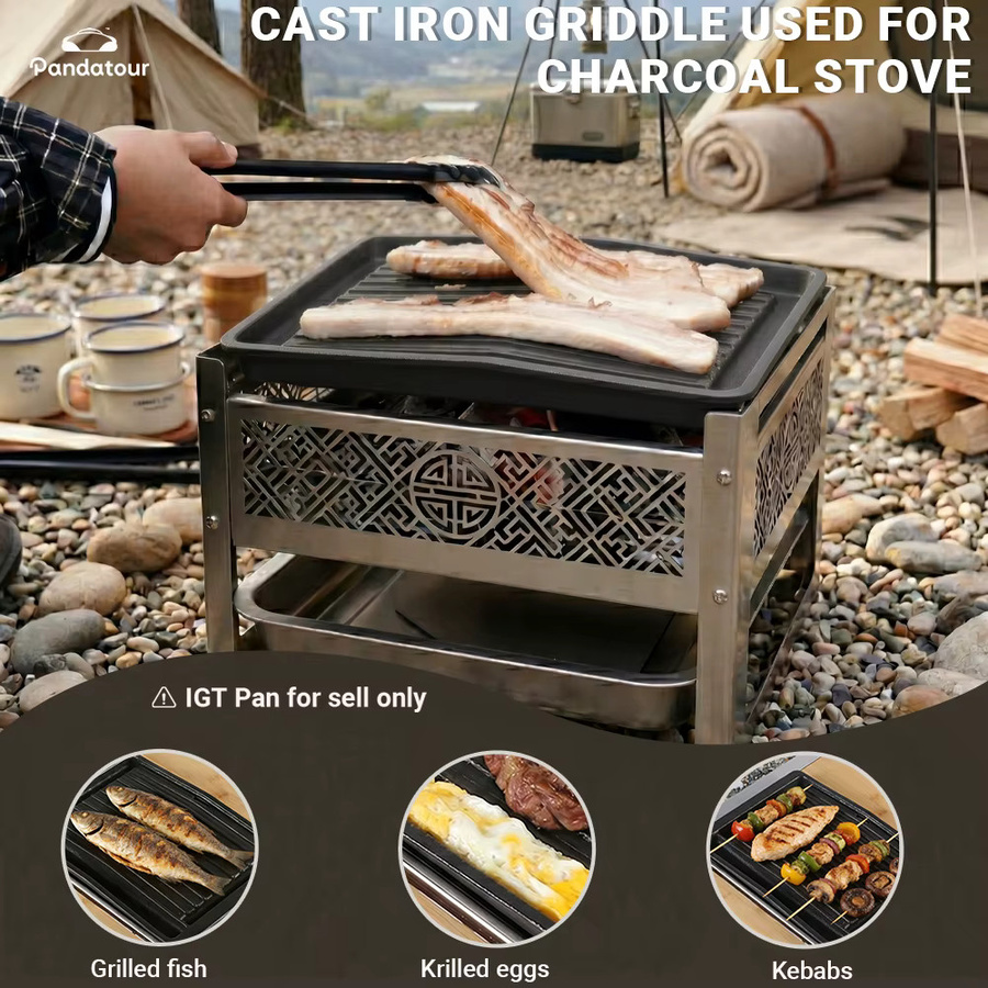 Pandatour IGT Gusseisen-Grillpfanne Schwarz, antihaftbeschichtete geriffelte Bratpfanne für Steak und BBQ, kompatibel mit rechteckiger Grillplatte - Bild 3