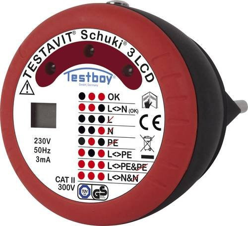 Testboy Testavit Schuki 3 Steckdosentester CAT II 300V mit LCD und LED in Rot - Bild 1