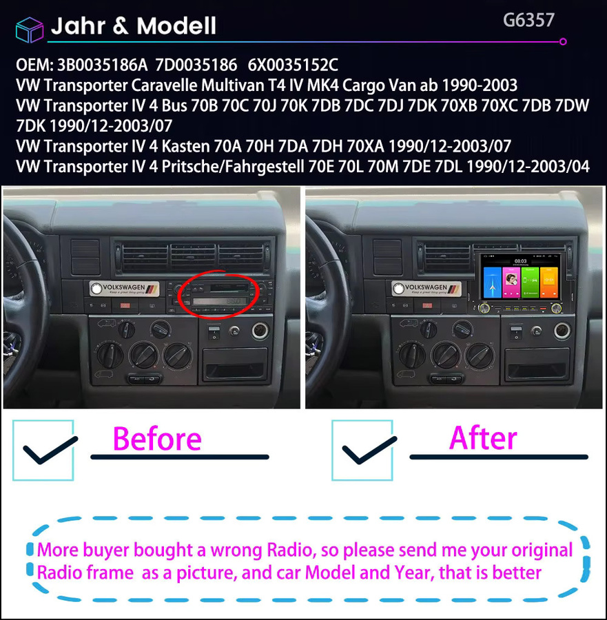 Navinio Bluetooth Carplay Android Autoradio mit GPS und HD Rückfahrkamera in Schwarz für VW Transporter Caravelle Multivan T4 IV 4 Pritsche Bus - Bild 2