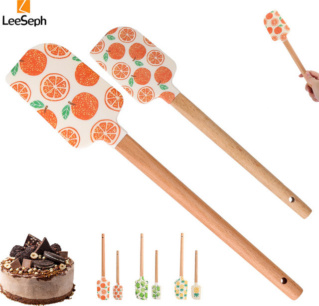 Leeseph Silikonspatel 2er-Set mit Holzgriff in Gelb und Multicolour zum Backen und Kochen - Bild 1