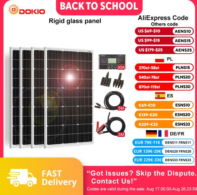 Dokio Wasserdichtes monokristallines Solarmodul-Set in Schwarz mit Controller zur Ladung von Haus- und 12V-Autobatterien - Bild 1