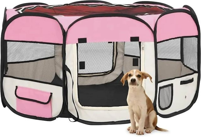 vidaXL Faltbarer Welpenlaufstall mit Tragetasche Rosa B/T/H: 125 x 125 x 61 cm - Bild 1