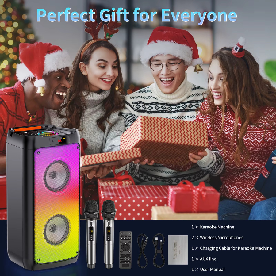 FanFun Kabelloser Bluetooth-Lautsprecher als Karaoke-Maschine mit 2 Mikrofonen und LED-Licht für deine Party zu Hause - Bild 7