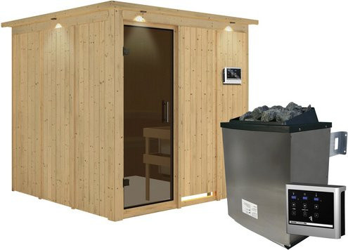 Karibu Sauna Valga für 4 Personen mit 9 kW Saunaofen und externer Steuerung, beige - Bild 1