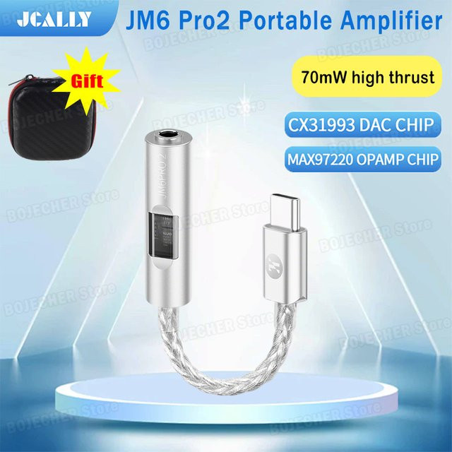 JCALLY JM6 Pro2 Digitaler Audio-Decoder DAC-Adapter mit CX31993 und MAX97220 OPAMP-Chip, USB-C auf 3,5 mm Kopfhörerverstärker, Silber - Bild 1