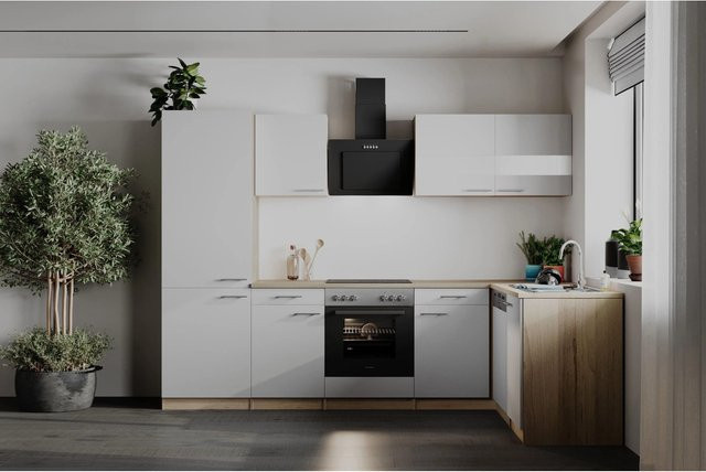 Respekta Winkelküche Merle in Weiß mit Eiche Sägerau Nachbildung und Soft-Close-Türen, Breite: 280 cm - Bild 1