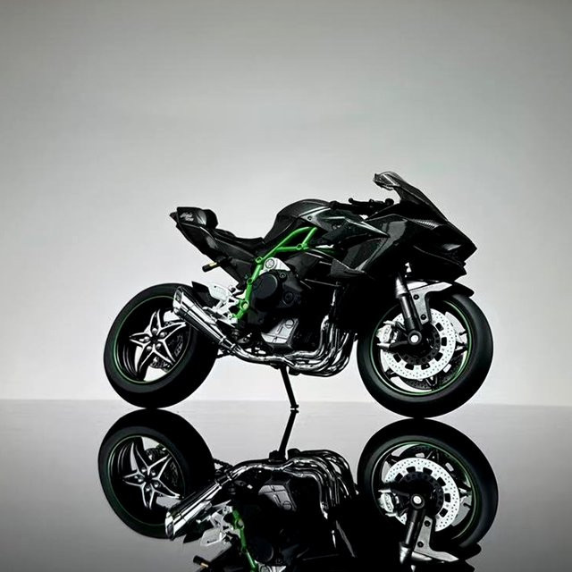 Kawasaki Ninja H2R, Motorrad Modell, 1:9, Metall, mit Licht, Schwarz - Bild 1