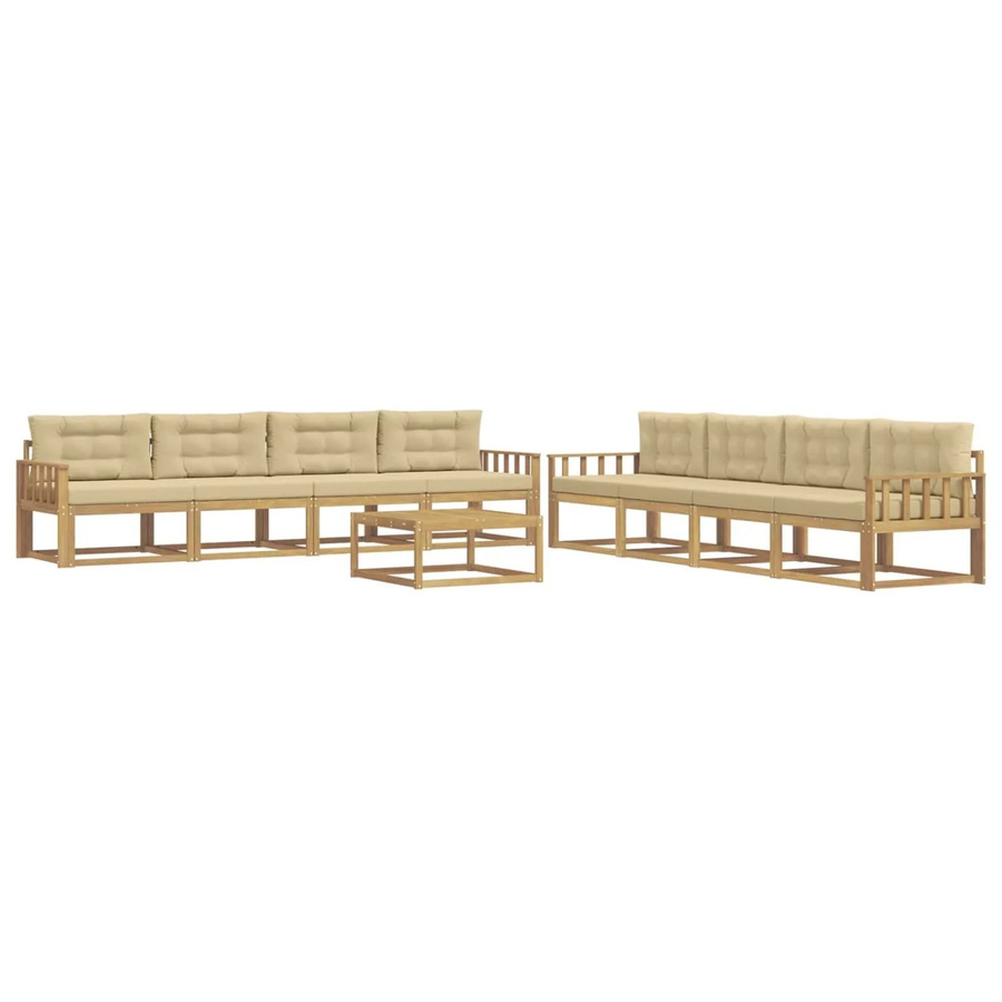 vidaXL Outdoor-Sofagarnitur aus Akazienholz in L-Form, 9-teiliges Set in Weiß, Beige und Braun mit Polstern, B/T/H: 79 x 79 x 37 cm - Bild 2