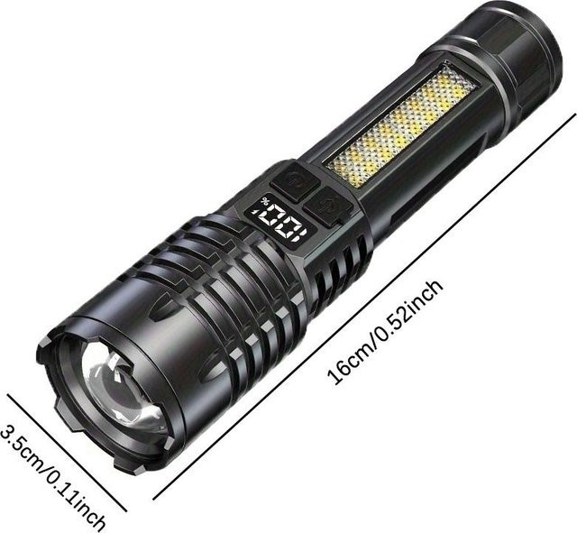 Pawell Wiederaufladbare LED-Taschenlampe mit Teleskop-Zoom in Schwarz für Outdoor, Camping und Notfälle - Bild 1