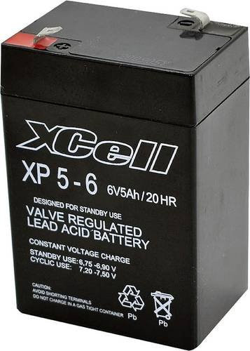 XCell XP 5 - 6 XCEXP56 Bleiakku 6V 5Ah Blei-Vlies AGM mit Flachstecker 4.8mm, Schwarz, B/H/T: 70 x 107 x 47 mm - Bild 1