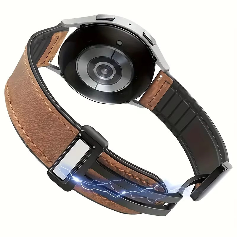 Uhrenarmband Leder-Silikon, Schwarz, Unisex, 20 mm - Bild 2