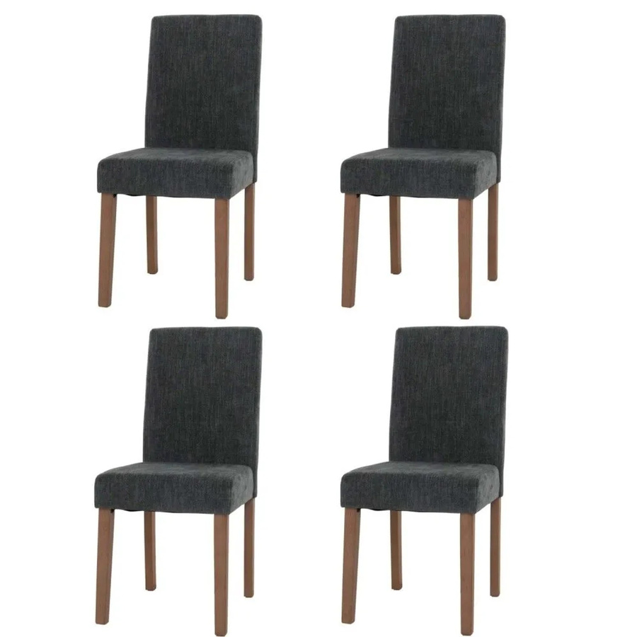 4er-Set MCW Esszimmerstühle Littau aus Chenille mit Holzbeinen in Dunkelgrau und Natur - Bild 3