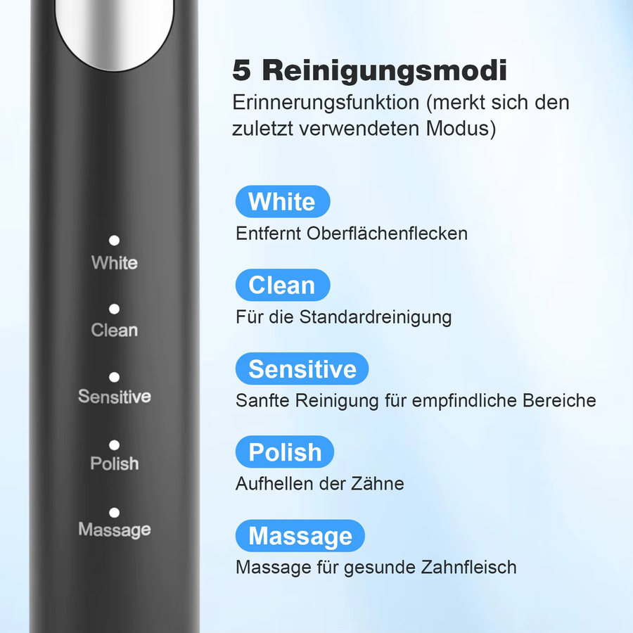 MCURO Schallzahnbürste, weiß, 5 Modi, weiche Borsten, USB-aufladbar - Bild 2