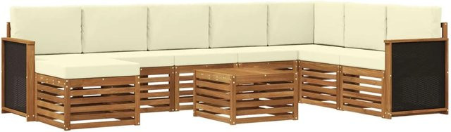 vidaXL Sofagarnitur aus Massivholz Akazie in Beige mit Latten-Design und Armlehnen - Bild 1