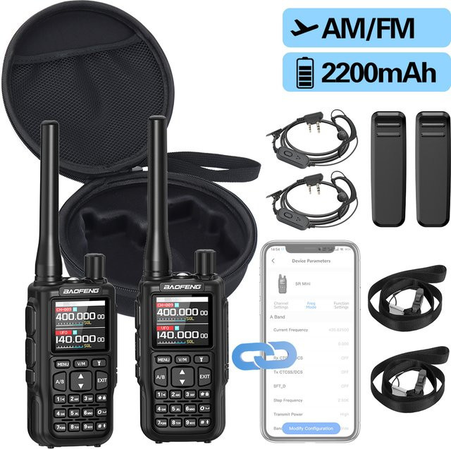 Baofeng Mini 5 Dual-Band Walkie-Talkie Set mit Dual-PTT und Typ-C-Ladung, 2er Packung, Schwarz und Transparent - Bild 1