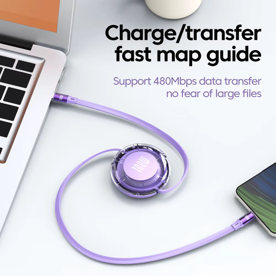 Mrgabwte Einziehbares USB-C zu USB-C Schnellladekabel mit 100W PD Leistung in Orange - Bild 4