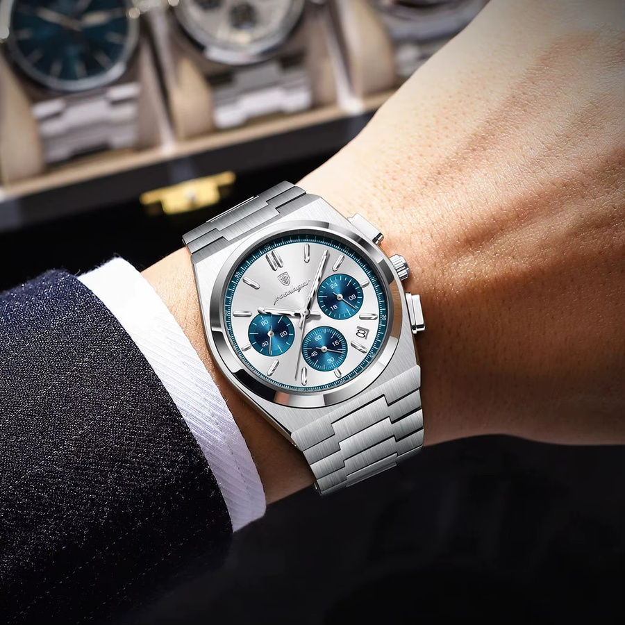 POEDAGAR Armbanduhr Chronograph, Quarz, Edelstahl, Herren - Bild 5