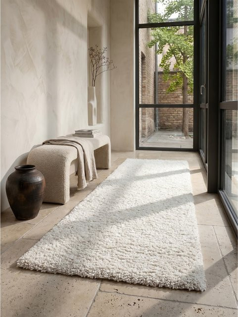 Hochflorteppich Kadima Design, modern, einfarbig, Beige/Weiß, aus Polypropylen, B: 80 cm, T: 250 cm - Bild 1
