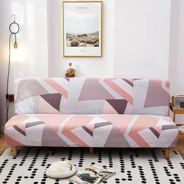 Elastischer Sofabezug mit geometrischem Design für armlose Schlafsofas, Mehrfarbig, B/T: 160 x 190 cm - Bild 1
