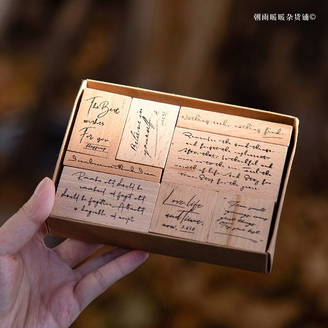 Morning Rain Handgeschriebenes Stempelset aus Holz in Braun für englische Kalligraphie und DIY-Dekoration - Bild 1