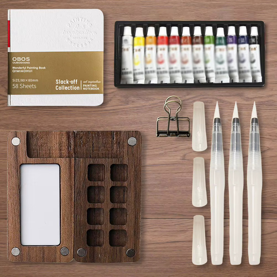 Reise-Malpalette Taschen-Aquarellset, Holz, Bunt, Set - Bild 2