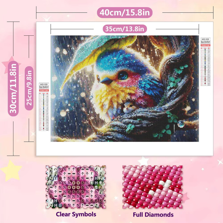EverShine 5D Diamantmalerei DIY-Set Vogel im Regen mit Mosaik-Blättern und Regenschirm, Wanddekoration Multicolor, B/H: 30 x 30 cm - Bild 2