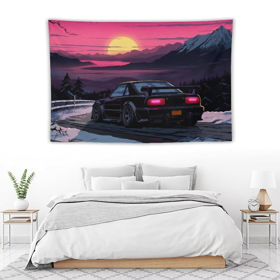 VIKAMA Wandteppich mit Stadtlandschaft und Neonlichtern in Lila und Multicolour für moderne Wohnraumdekoration - Bild 2