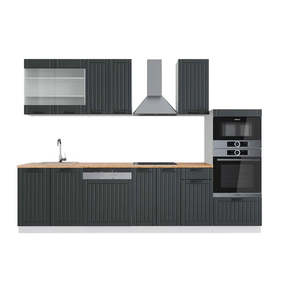 Vicco Fame-Line Küchenzeile im Landhausstil in Anthrazit und Weiß mit Hochschrank, Breite: 300 cm - Bild 2